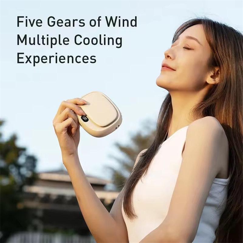 2025 Mini Handheld Fan 2000mAh USB Rechargeable Neck Hanging Fan, 5 Speeds with Display Screen, Portable Cooling Fan for Home, Office, and Outdoor Use