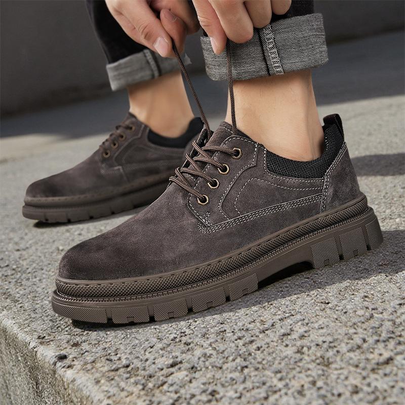 Mens Leather Casual Shoes New Retro Thick Sole Wear-resistant Comfortable Lace Up Flat Sneakers Outdoor Male Walking Shoes