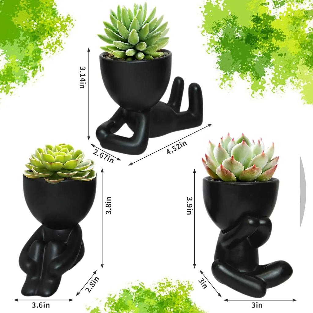 Mini Decorative Pots for Plants Human Shaped Ceramic Succulent Planters Cute Cactus Flower Pots with Drainage for Desktop Home