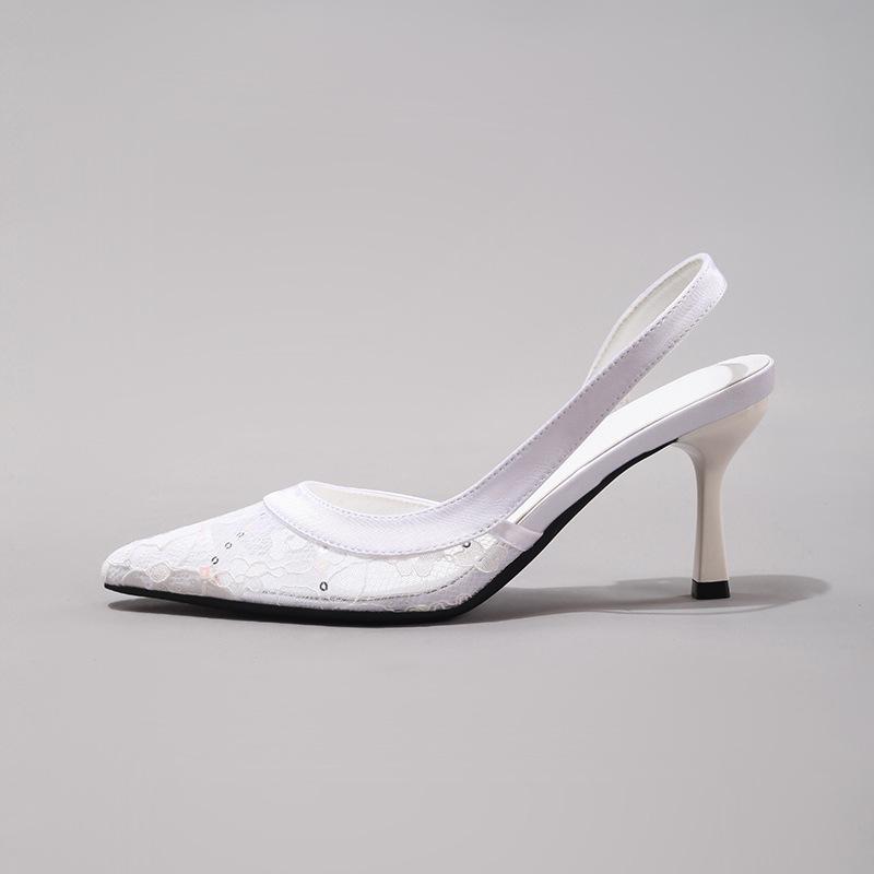 Fashion Lace Stitching High Heels for Women's Summer Elegant Sexy Pointed Banquet Wedding Stiletto Sandals