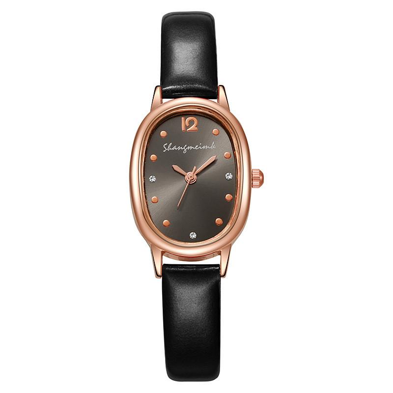 

Retro Elliptical Student Watch With Quartz Movement And Leather Strap For Casual Female Wear чёрный