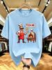 Unisex O Neck Tee Funny Pizza Dad Chef Cartoon Print Cotton Short Sleeve Loose Summer Street Breathable Daily Casual Basic Wear Top