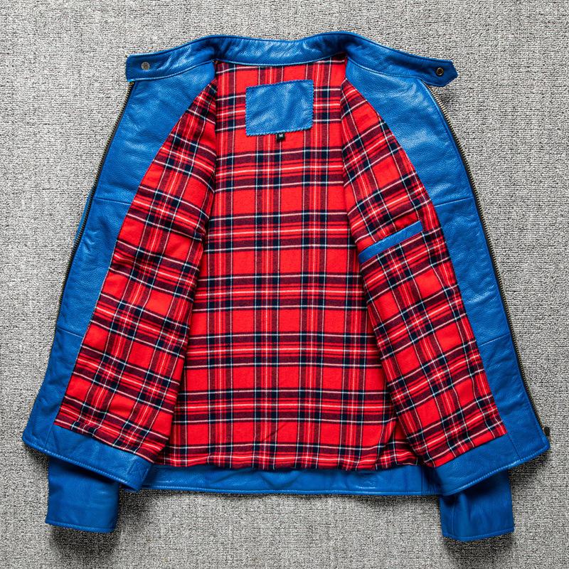 Nová pánská kožená bunda z pravé kůže z vrchní vrstvy hověziny, motorkářská bunda s límečkem stojáčkem, slim fit, trendy, krátká podzimní bunda