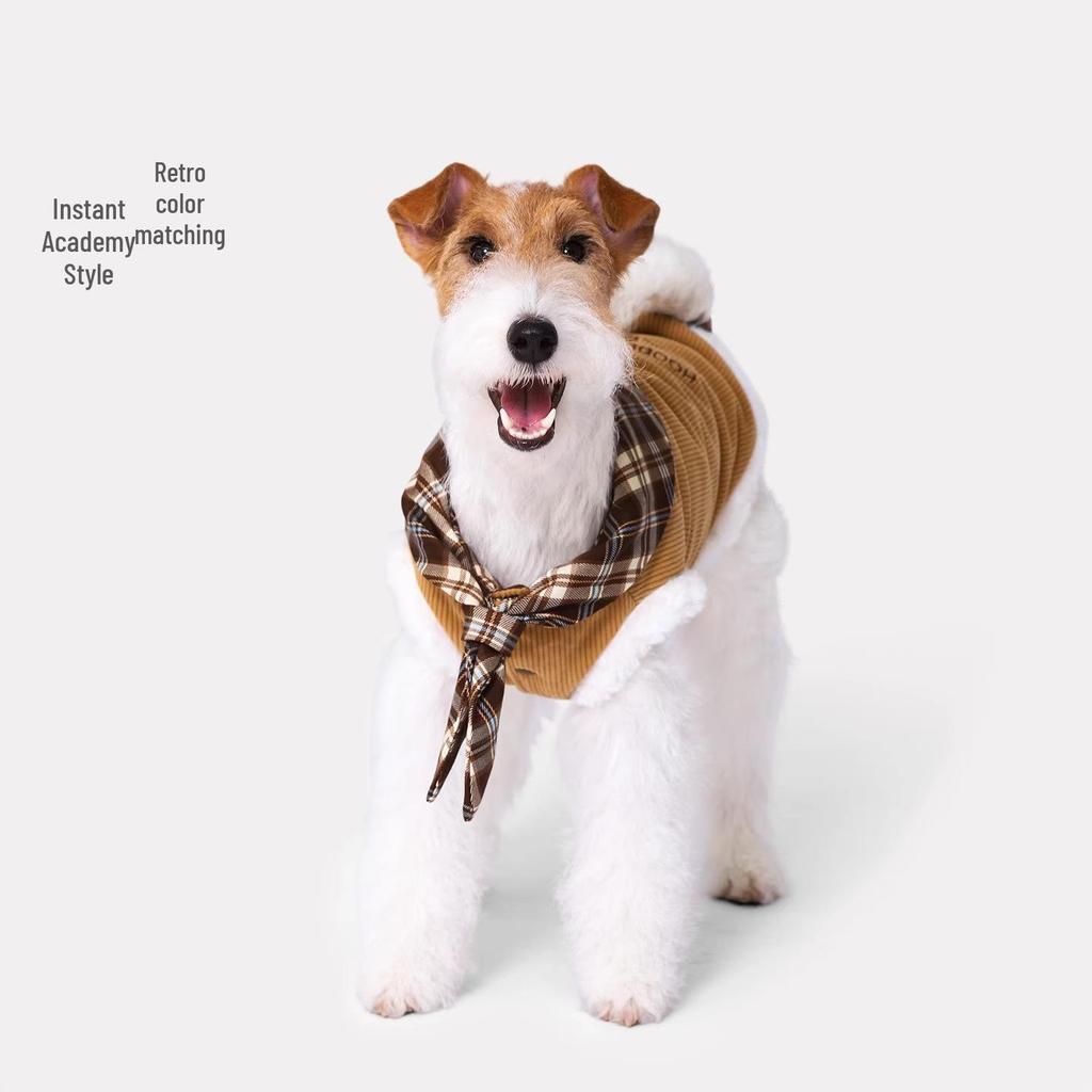 Hoopet Pet Corduroy Plaid Vest for Cats and Puppies - Warm, Sleeveless Autumn/Winter Wear