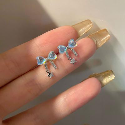 Moonlight Stone Love Bow Earring Super Fairy Star Earrings Temperament Versatile Earrings Sweet Earrings