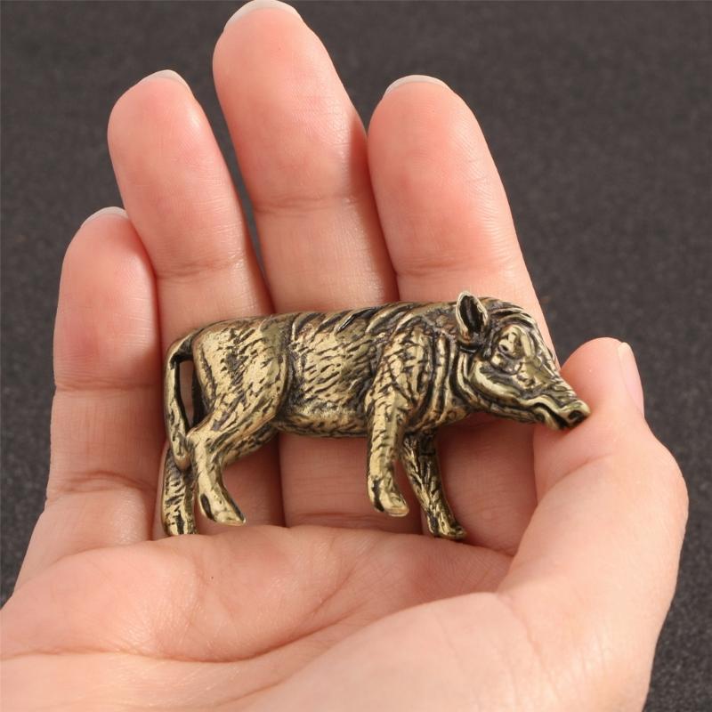 Zodiaken Gris Djurfigur Solid Mässing Antik Finish Vildsvin Miniatyrstaty Som Symboliserar Lycka Kontorsdekorationer