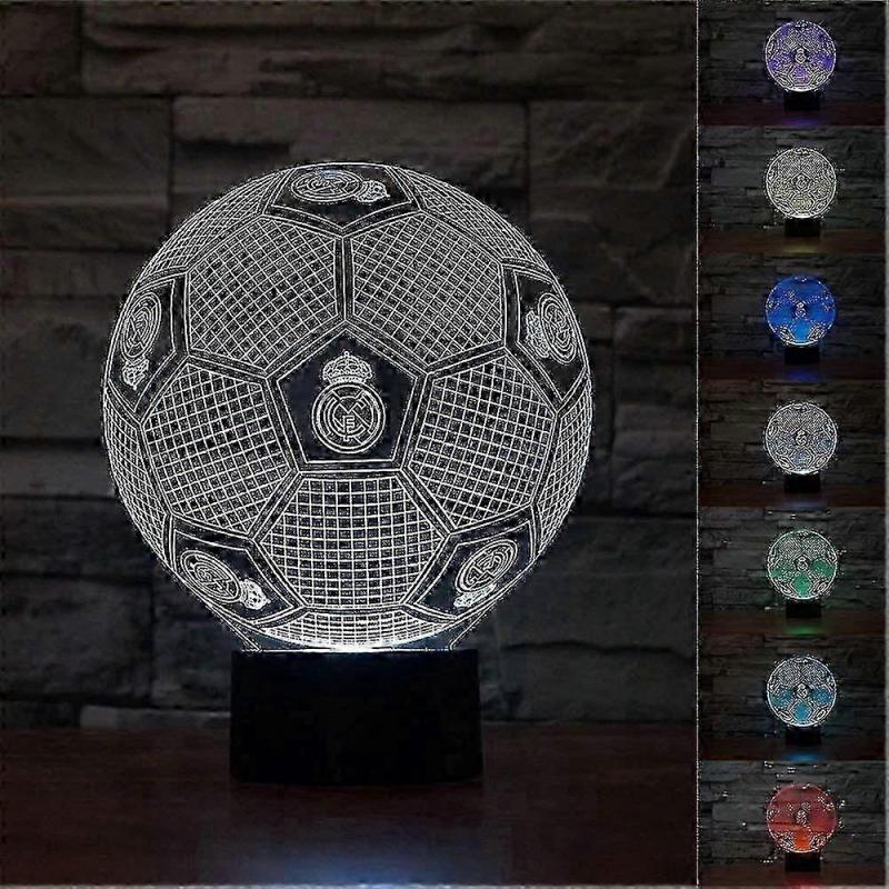 Suitable for 3d Optical Illusion Real Madrid Football Night Light Toy Lamp,remote Control,dimmable,battery Or Usb Powered,7 Colors Change Christmas Bi