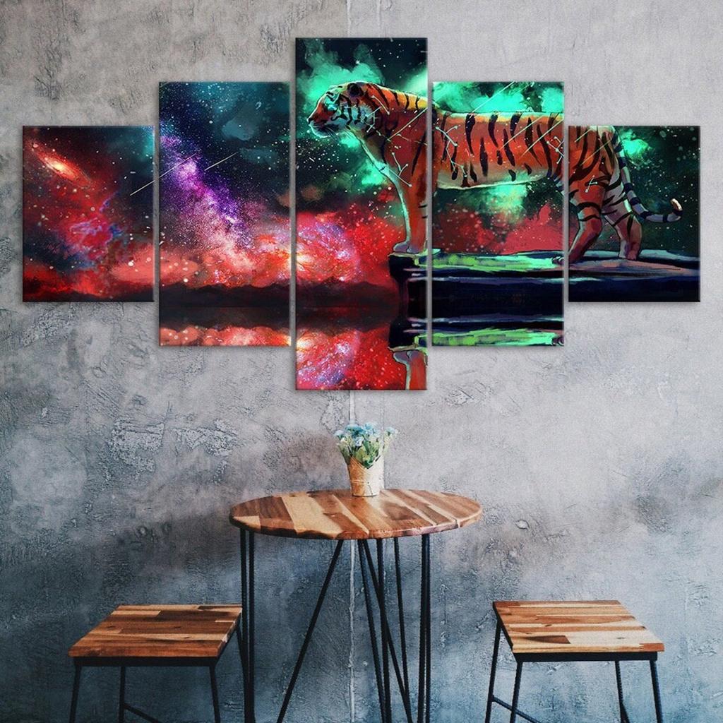 Tiger Orion Constellation Cosmic Scenery 5 Piece Five Panel Wall Canvas Print Modern Poster Picture Home Decor Gift For Him For Her