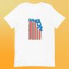 Florida Shaped American Flag Tee, Soft Cotton, Unisex Patriotic Shirt