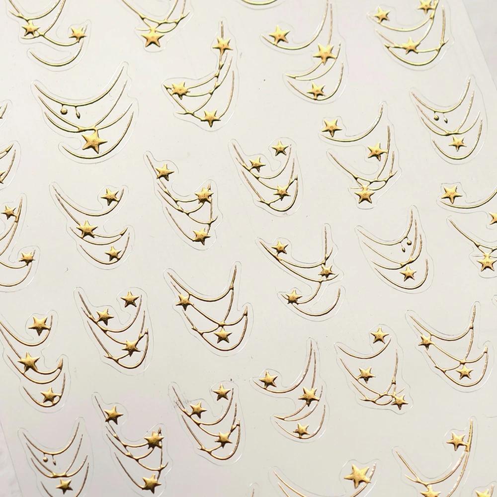 Colorful Five-pointed Star Gird Polka Dot Line Bowknot Cherry 5D Shiny Nail Art Stickers Self Adhesive Decoration Manicure Decal