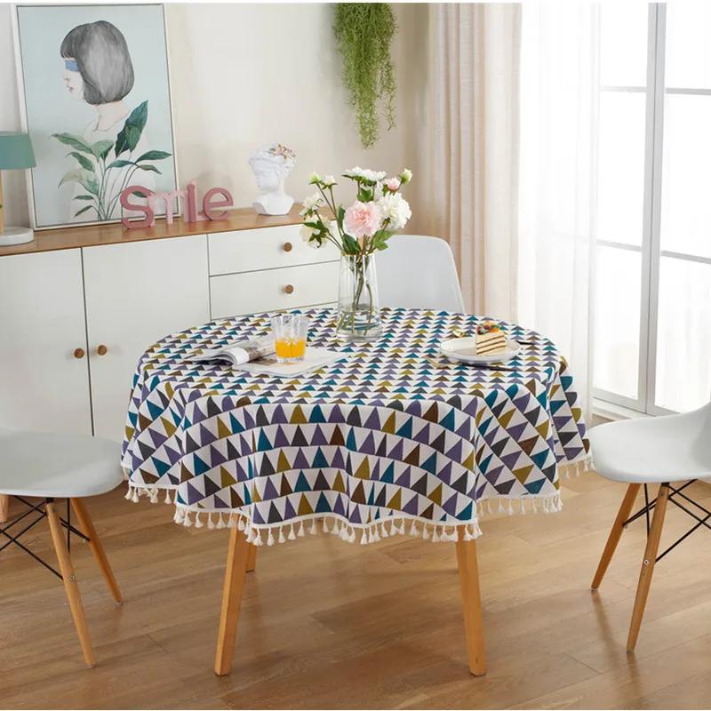 Tablecloth Around Cotton Linen Tassel Tablecloth Plaid Round Tablecloth Red Striped Lattice Table Map Wedding Cloth Cover