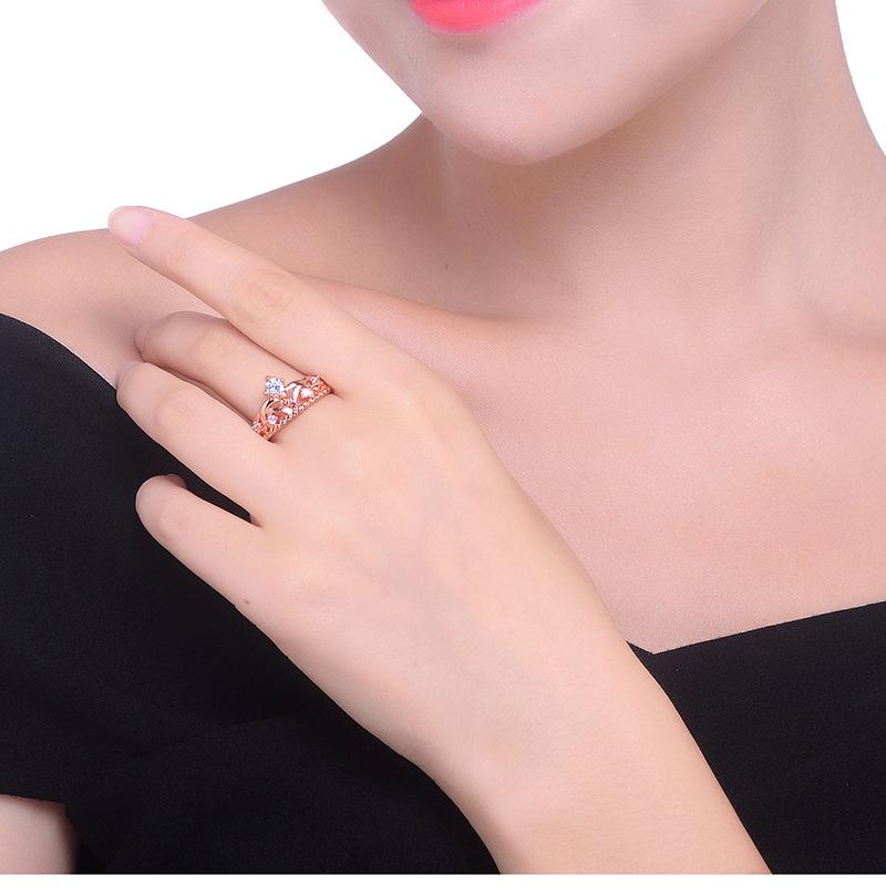 All Match Korean Version of Crown Rose Gold Ring Shiny Zircon Womens Personalized Custom Jewelry