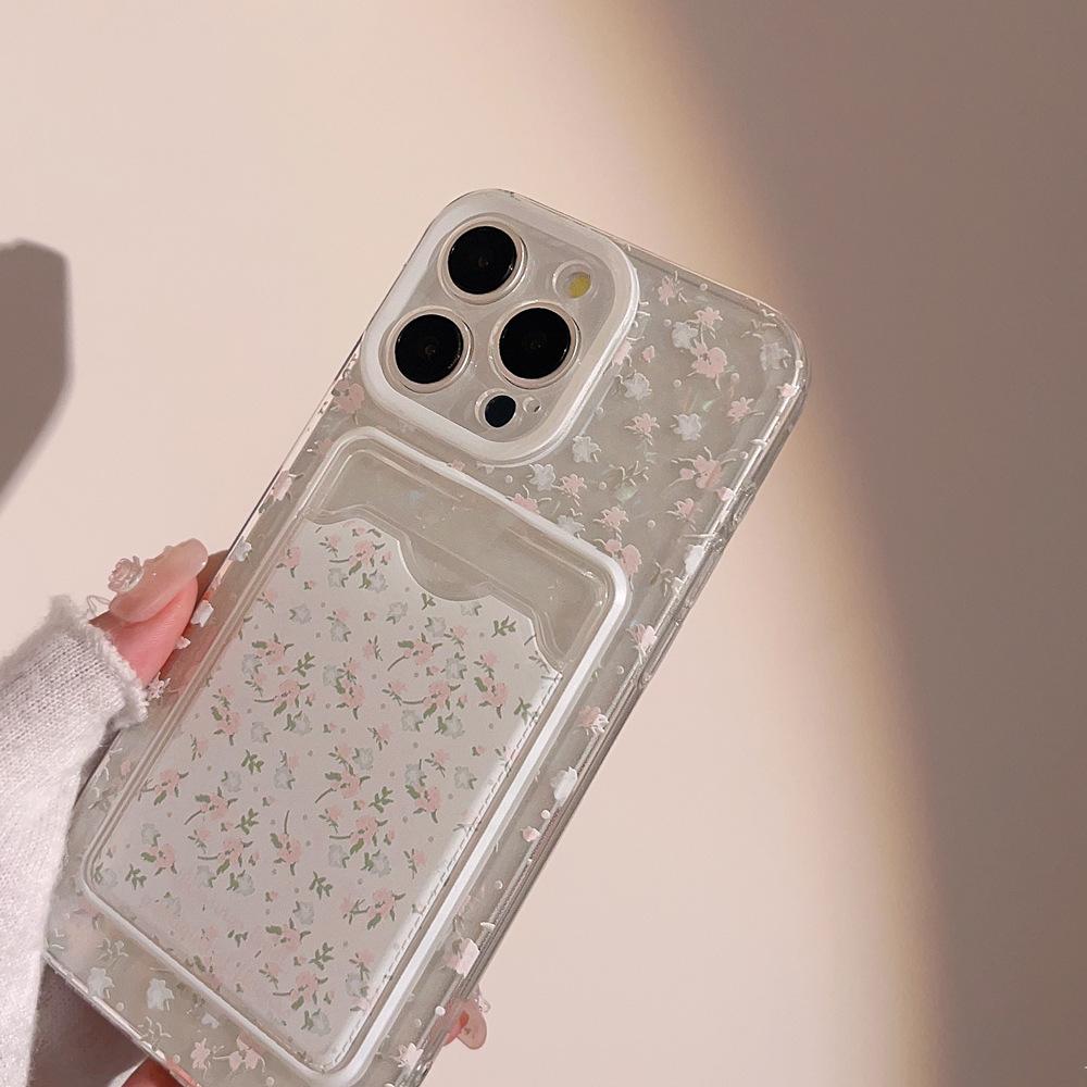 Linda Cartera con Forma de Concha de Flor, Tarjetero, Funda para Teléfono para iPhone 16 15 14 13 12 11 Pro X XR XS Max 8 7 Plus SE, Protección de Lente, Funda Suave