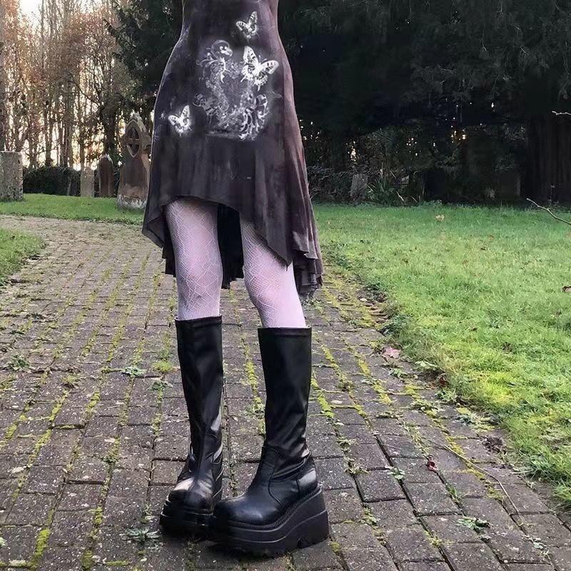 Černé úzké kotníkové boty na silné podrážce Dámské boty Podzim a zima Nová móda Retro Vysoké jezdecké boty