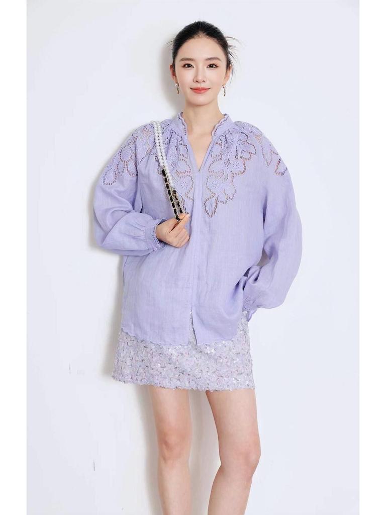 Nanyou 2026 Spring French Style Lace Embroidered Loose Shirt