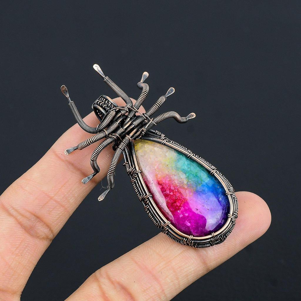Rainbow Solar Quartz 999 Copper Wire Wrapped Pendant, Handmade Gemstone Pendant Jewelry, Gifts For Wife Brand New Pendant