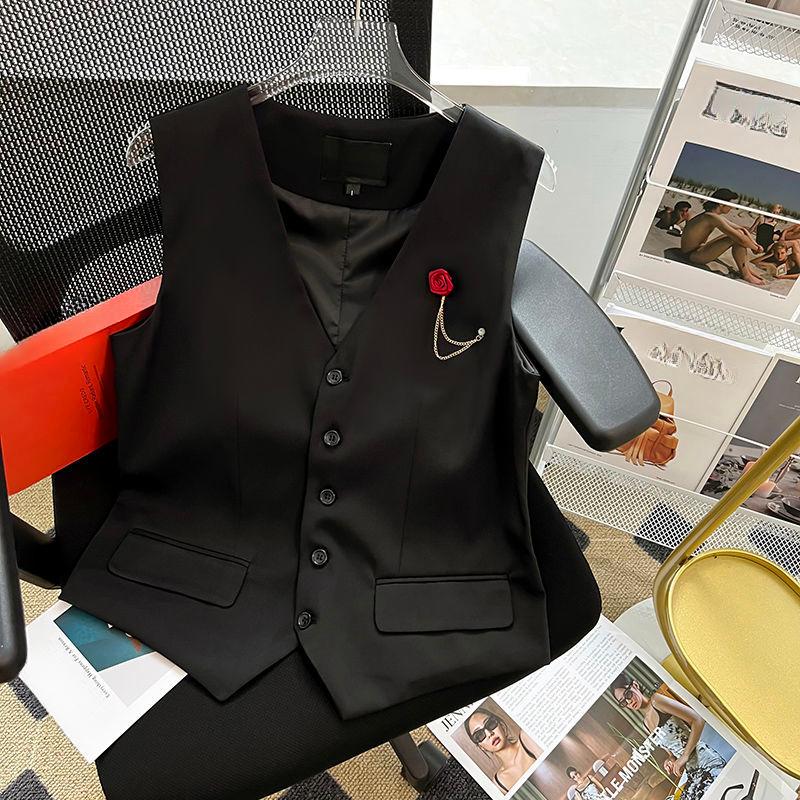 Gilet d'été fin pour femme, chic et amincissant, couleur unie, style coréen, col en V, simple boutonnage, camisole, gilet