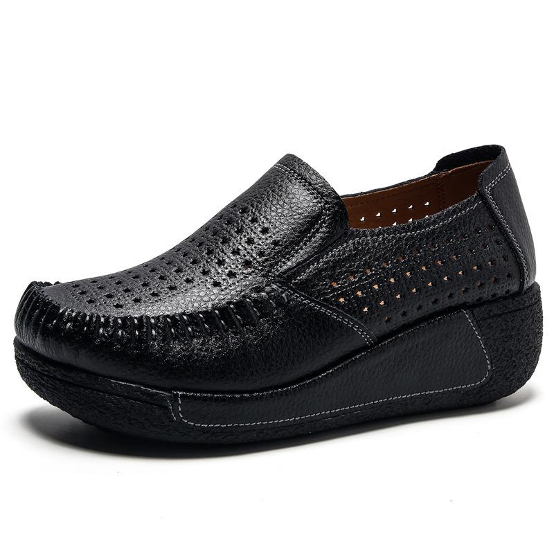 Hollow leather rocking shoes women's hole shoes thick-soled one-pedal muffin versatile casual shoes