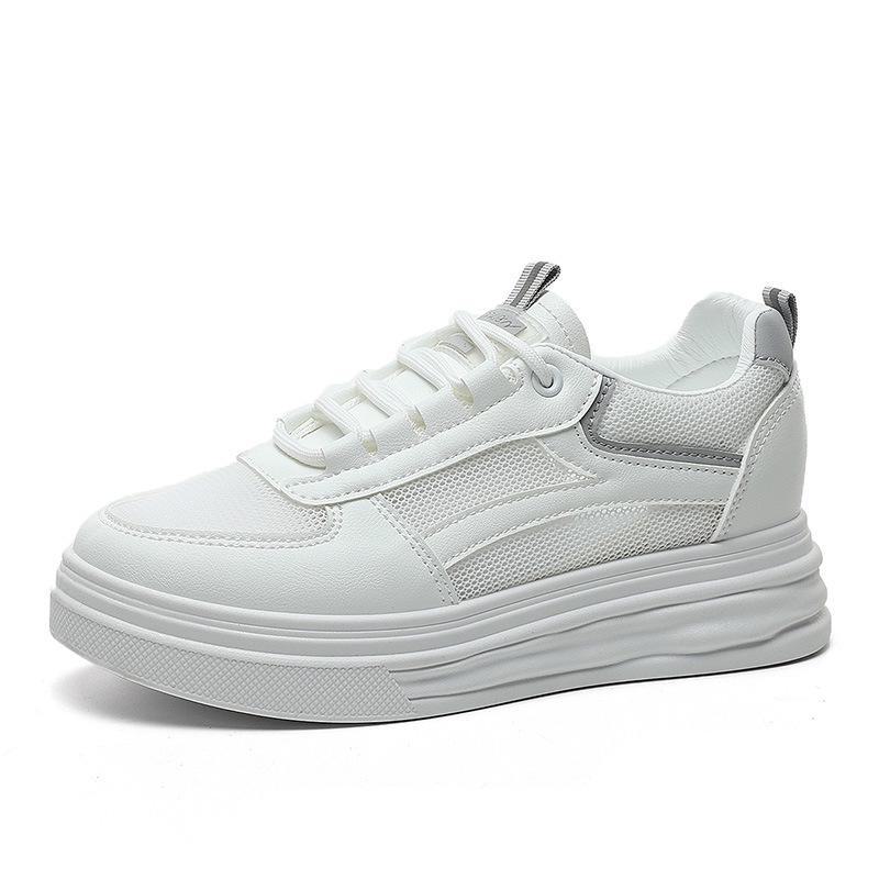 Damen W1763 Weiße höhenverstellbare Sneaker: Plateausohle, atmungsaktives Mesh, vielseitiger Herbst 2022 Stil