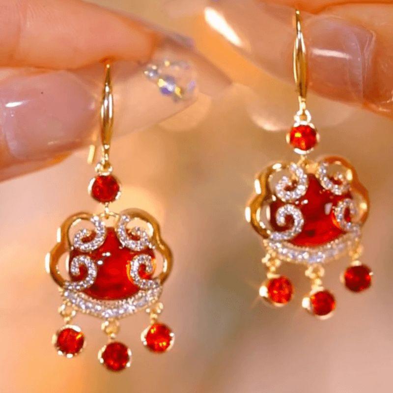 

Festive Red Tassel Cloud Earrings – Women s Elegant New Year Design 902335