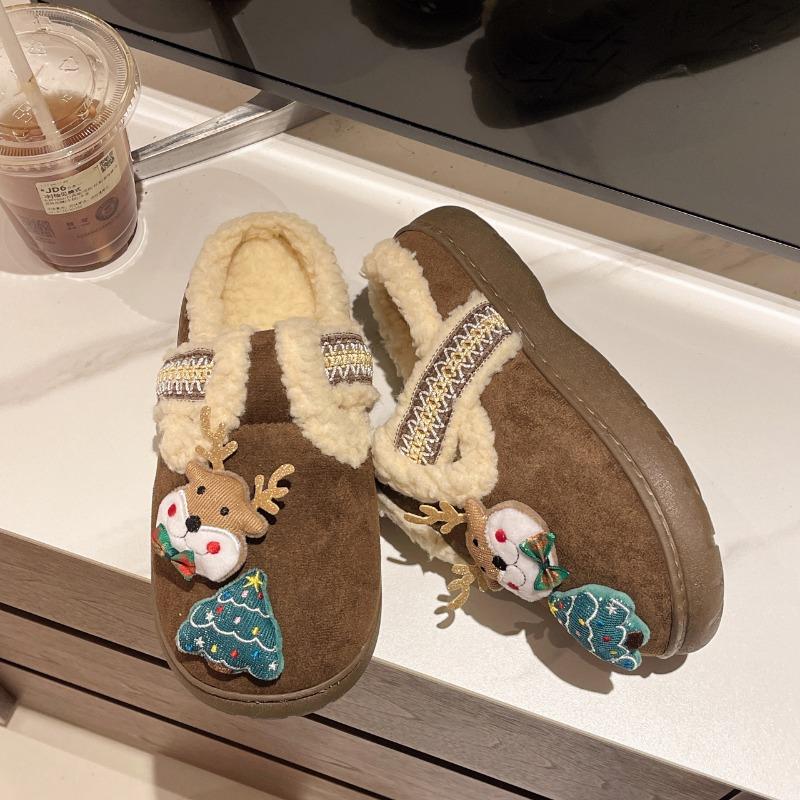 Fashion Women's Christmas Closed-toe Slippers Winter Cute Warm Home Cotton Slippers Fashionable Soft Non-slip Outdoor Flat Shoes Cartoon