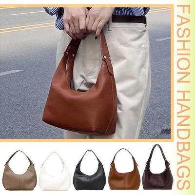 Women Retro Shoulder Bag PU Leather Fashion Tote Handbag Solid Color Simple Shoulder Purse Girls Outdoor Daily Bag