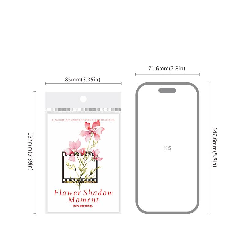 30 Pcs Film and Flowers Plant Stickers Pack Creativity PET Decorative Sticker for DIY Diary Scrapbooking Junk Journal Supplies