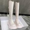Damen Echtleder Sexy Stiefel 2024 Herbst Neue Mode Dicke Sohle Rund Elegant Ritterstiefel Einfarbig Lässige Reißverschlussstiefel