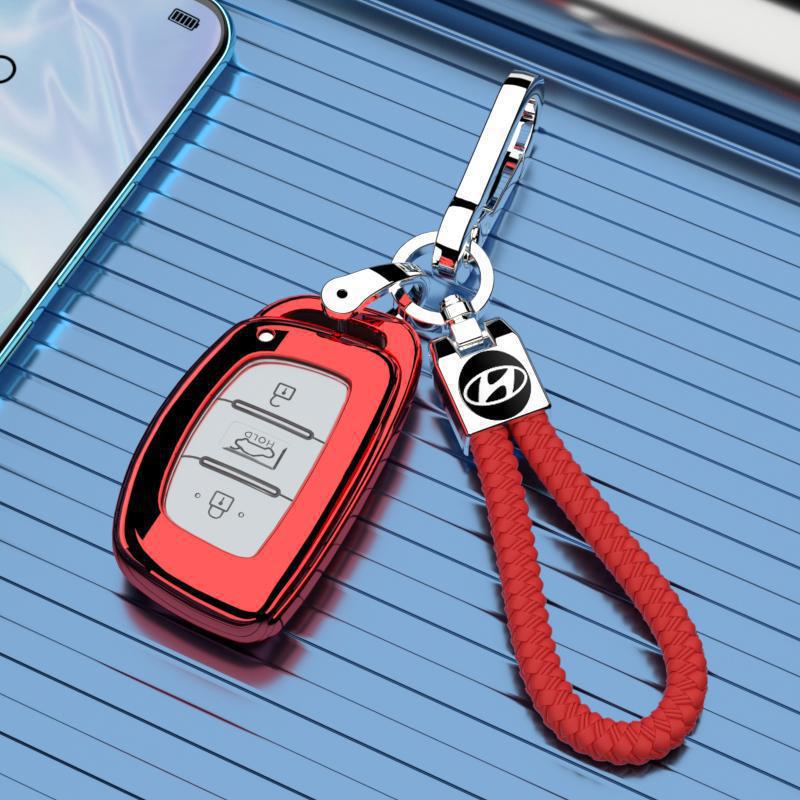 Key Cover Case and Buckle Chain for 2015-2020 Hyundai Tucson - Compatible with Beijing 19 and 2018 models.