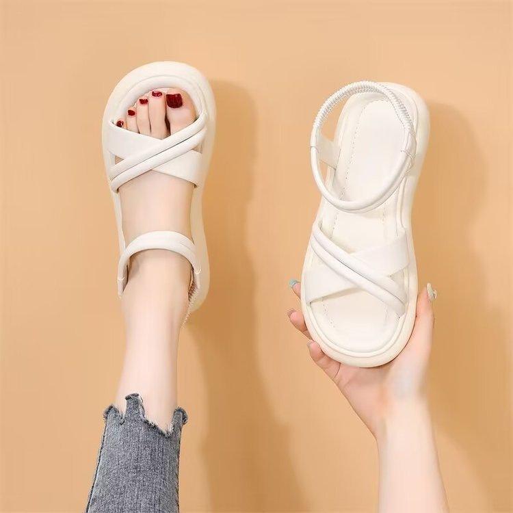 Flat-soled Sandals Women's 2025 Summer New Fairy Wind Elastic Band Skirt Lightweight Anti-skid Soft-soled Beach Shoes