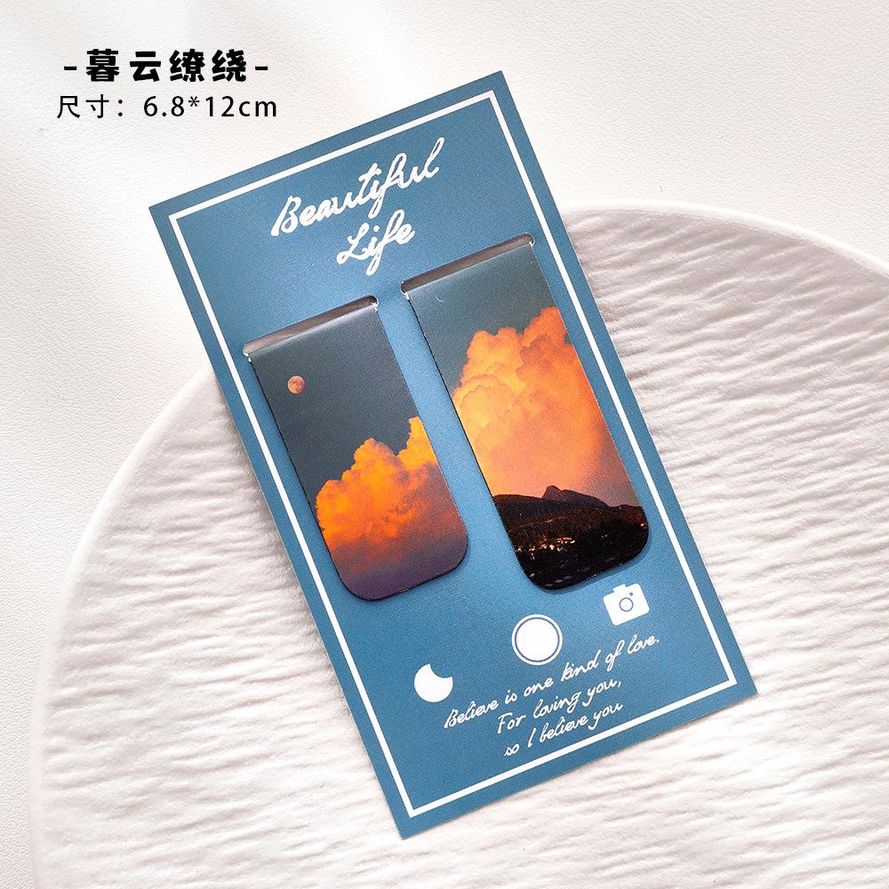 

2Pcs Magnetic Bookmark Beautiful Scenery Art Page Folder for Books Readers Student Stationery Office School Supplies