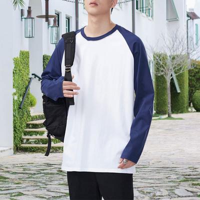 Homens Primavera Outono T-shirt Cor Combinando Solto Gola Redonda Mangas Compridas Pulôver Top Casual Escola Esporte Roupas