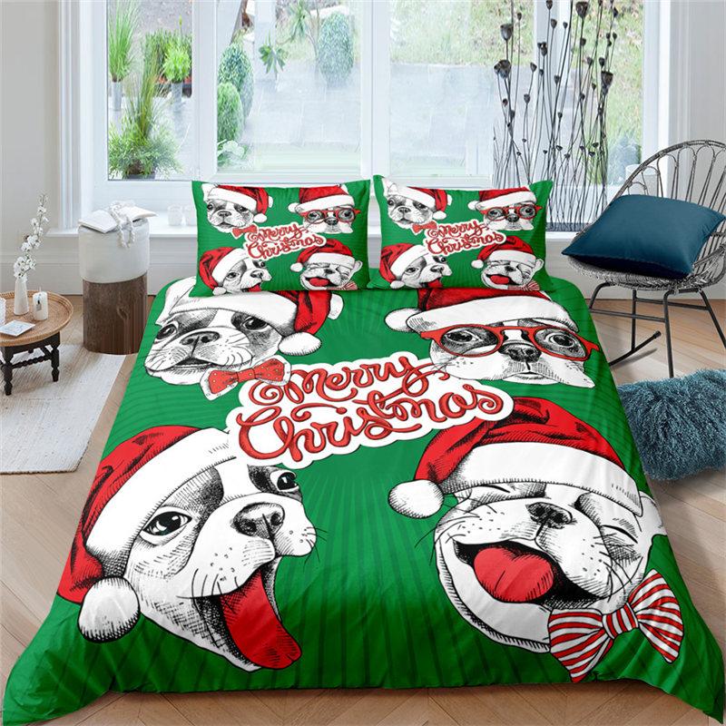 Cartoon Santa Claus Bedding Set King Queen Size Microfiber Christmas Dogs 3D Print Duvet Cover For Kids Pillowcases Home Textile