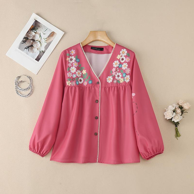 

ZANZEA Women Casual V-Neck Floral Print Long Sleeve Blouse 5XL