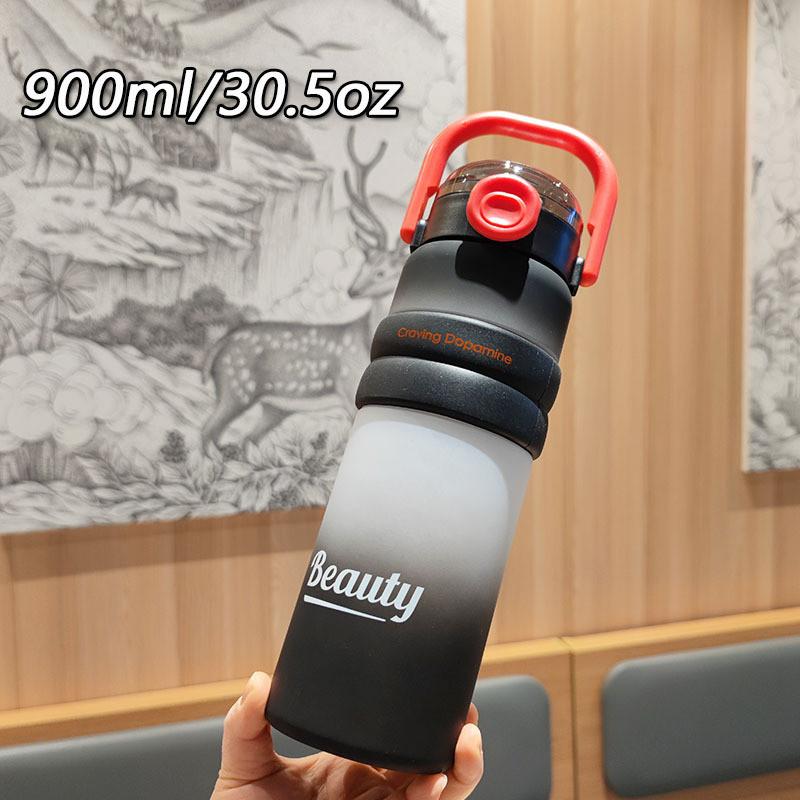 Gradient Color Plastic Drinking Bottle With Straw For Travel And Sports