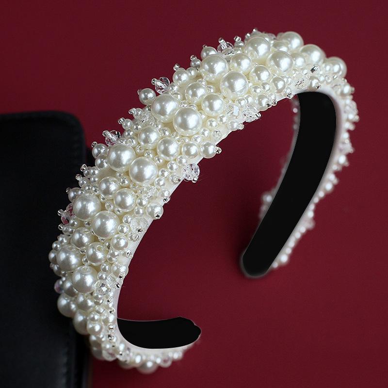 

1PC Luxury Fully Hand Sewn Pearls Headbands Wedding Bride Crystal Hairbands Stunning Baroque Headpiece