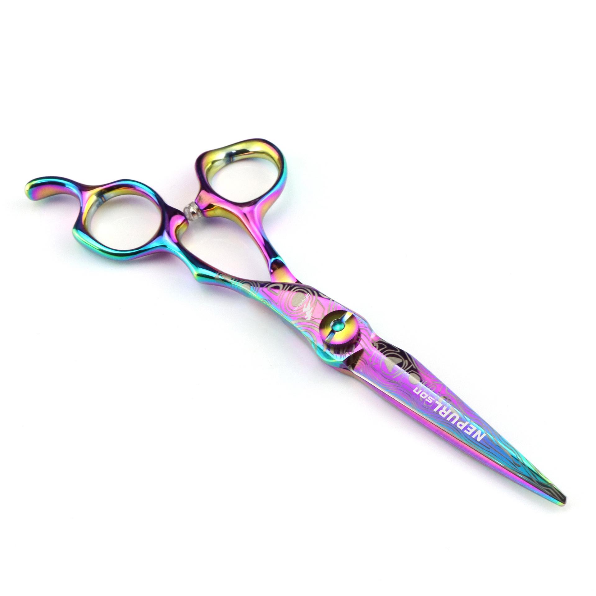 Napson Multi-Size Damascus Steel Hairdressing Scissors Set: 6.0-inch & 7.0-inch Serrated & Thinning Scissors for Barbers.