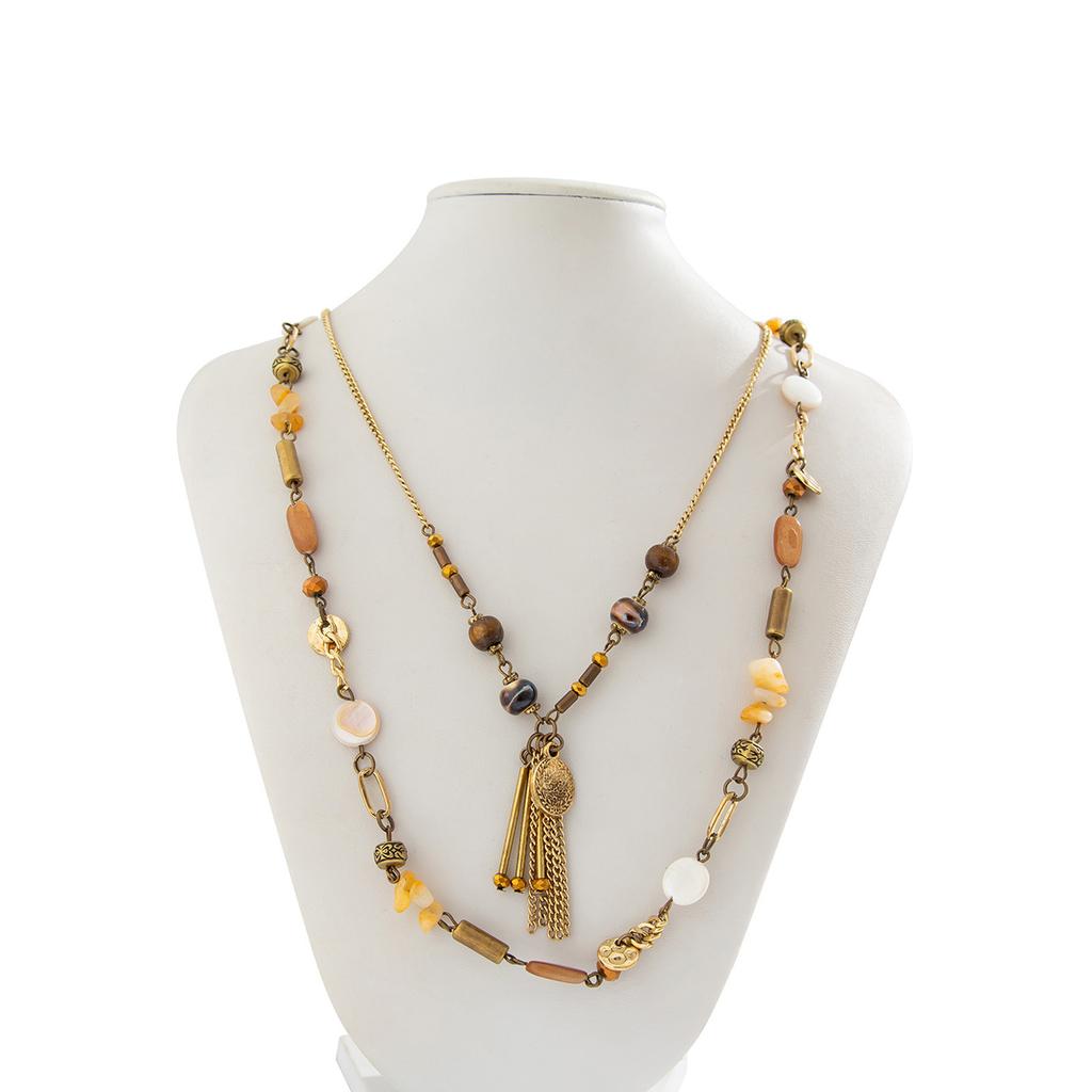 Unique Multilayer Turquoise Pendant Necklace Bucolic Iron Chain Design Versatile Styling For Women