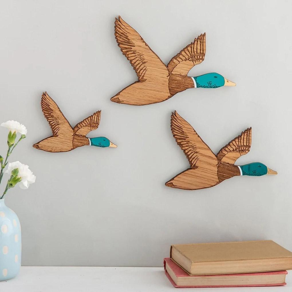 3pcs Duck Ornaments Collection Wooden Flying Ducks Wall Art For Farmhouse Decor Duck Ornament Dad