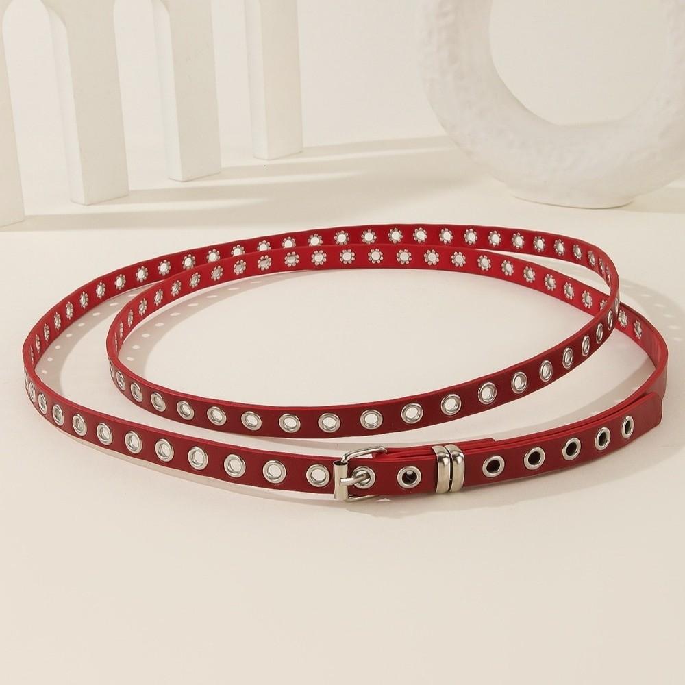 Extra langer dünner PU-Leder-Taillengürtel Gothic Nieten Ösen Knoten Gürtel Vintage