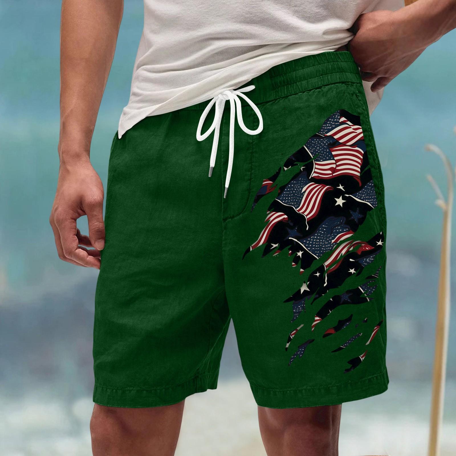 Men s Casual Loose Fit Athletic Shorts Beachwear Drawstring Waist Lightweight Summer Shorts with Printed Flag Design XXXL