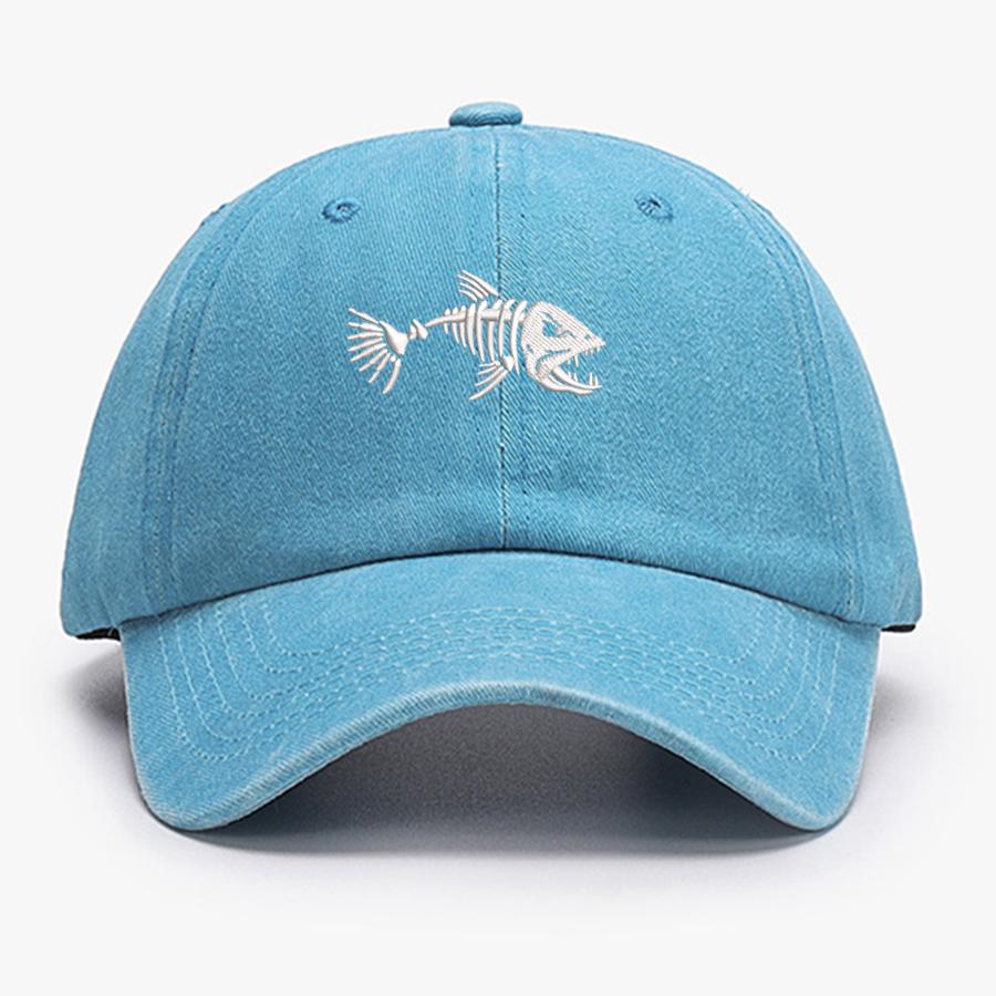 Embroidered Skullfish Fish Bone Vintage Soft Baseball Caps Men Women Water Washed Hat Sports Fishing Summer Autumn Peaked Cap