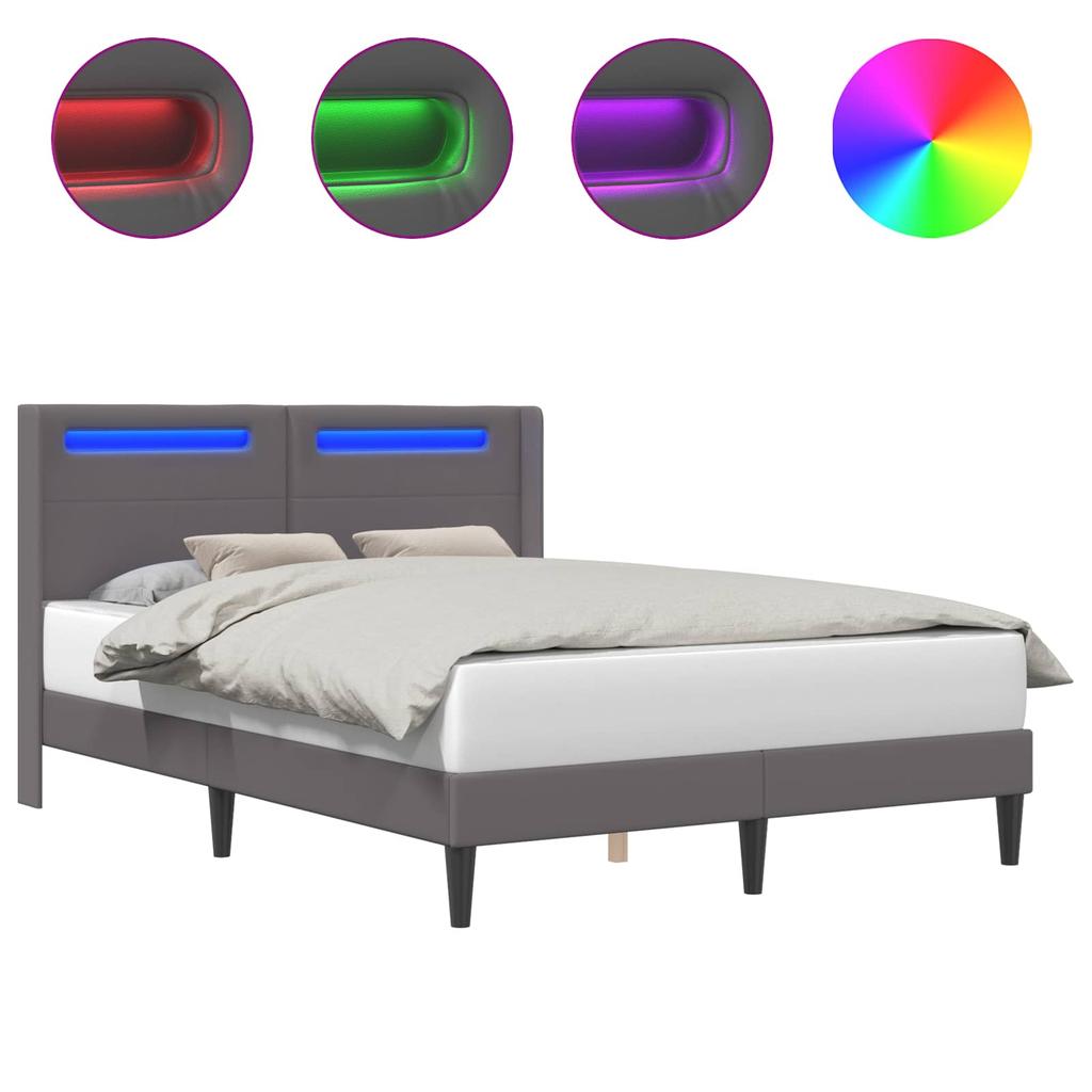 Bed Frame with LED Light Strips Gray 140 x 190 cm Faux Leather