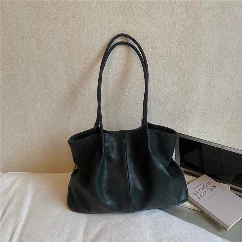 Soft Leather Tote Bag Large Capacity Solid Color Casual Shoulder Bag Minimalist Design For Work Women Lightweight Commut Handbag