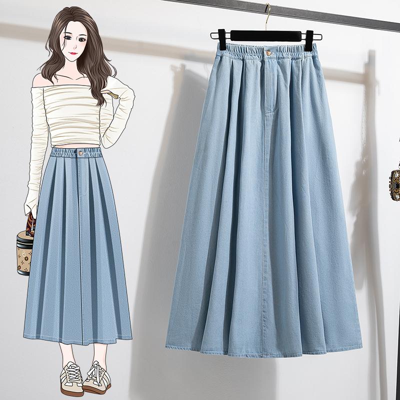Dimanaf Plus Size Skirts Denim Buttons Fashion Patchwork Women Skirt Blue Short Skirt Loose 3XL 5XL