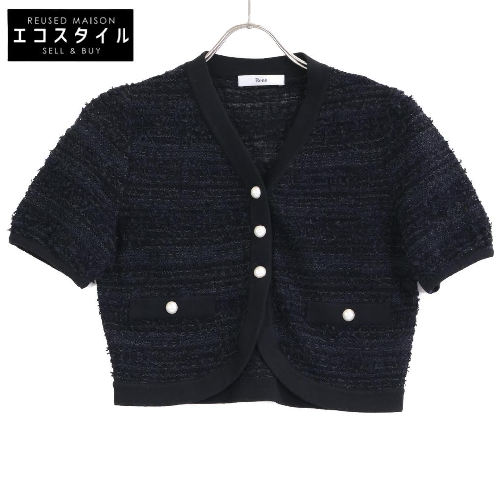 Rene Black Linen Cotton Blend 6222520 Pearl Button Tweet Bolero Cardigan Tops 36 blackUsed