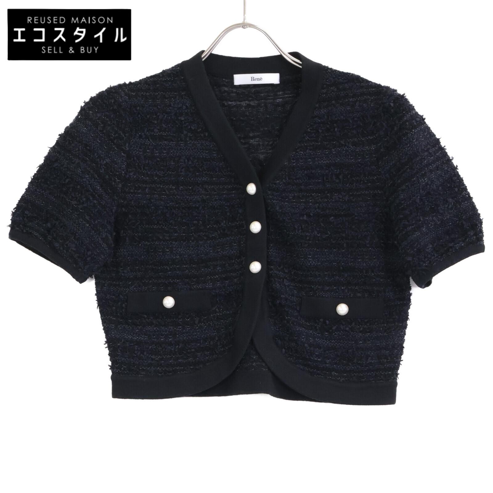

Rene Black linen cotton blend 6222520 Pearl button tweet bolero cardigan tops 36 blackUsed