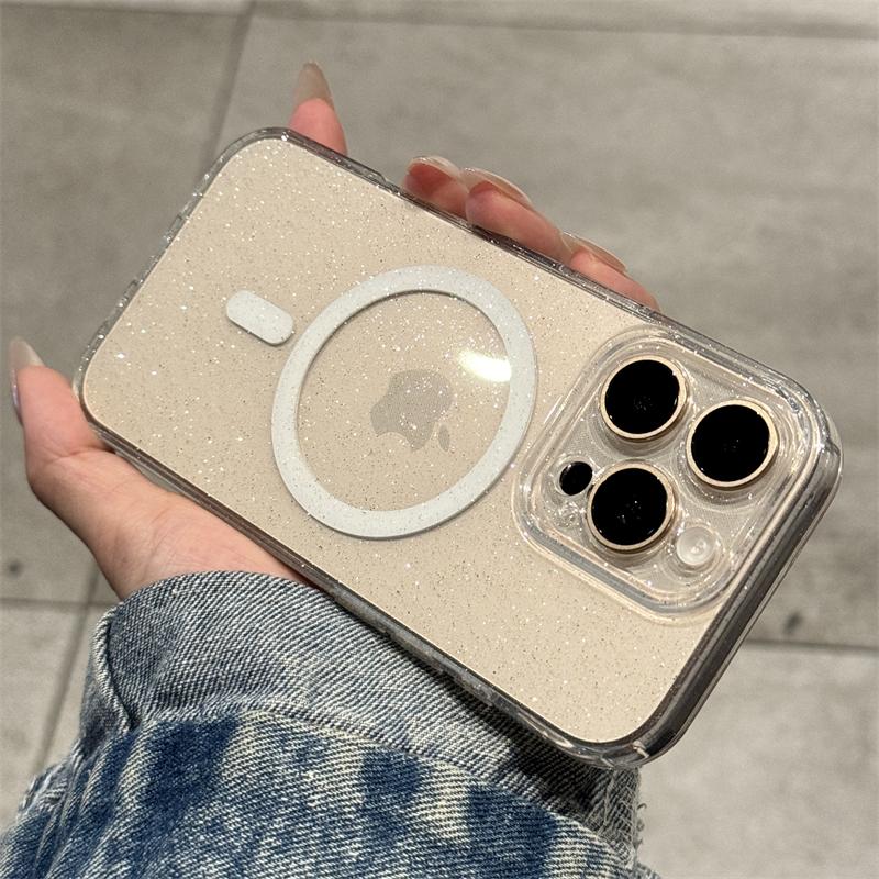 Luxury Glitter Magsafe Transparent Case For iPhone 13 14 15 16 Pro Max Plus Magnetic Wireless Charge Shockproof Soft Cover
