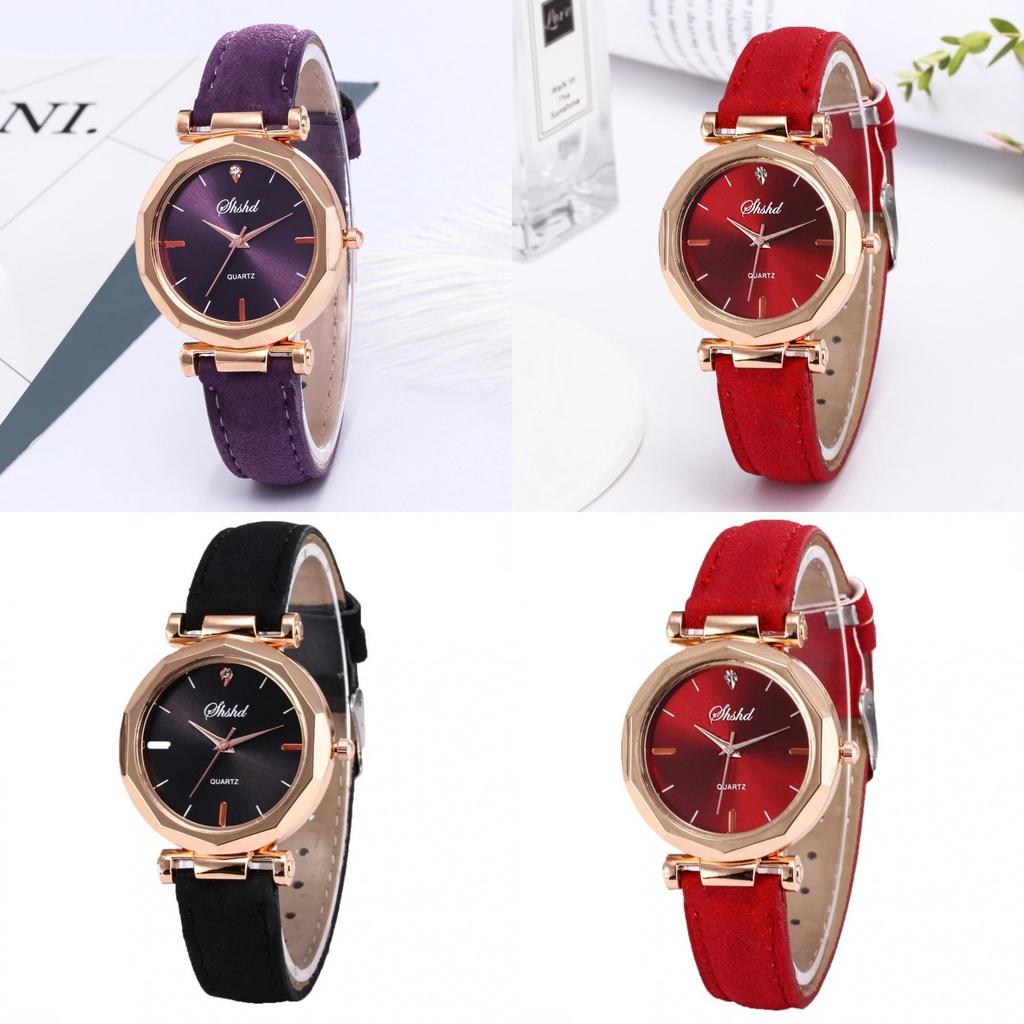 Elegant Women Vintage Matte Faux Leather Rhombus Crystal Stones Quartz Wrist Watch