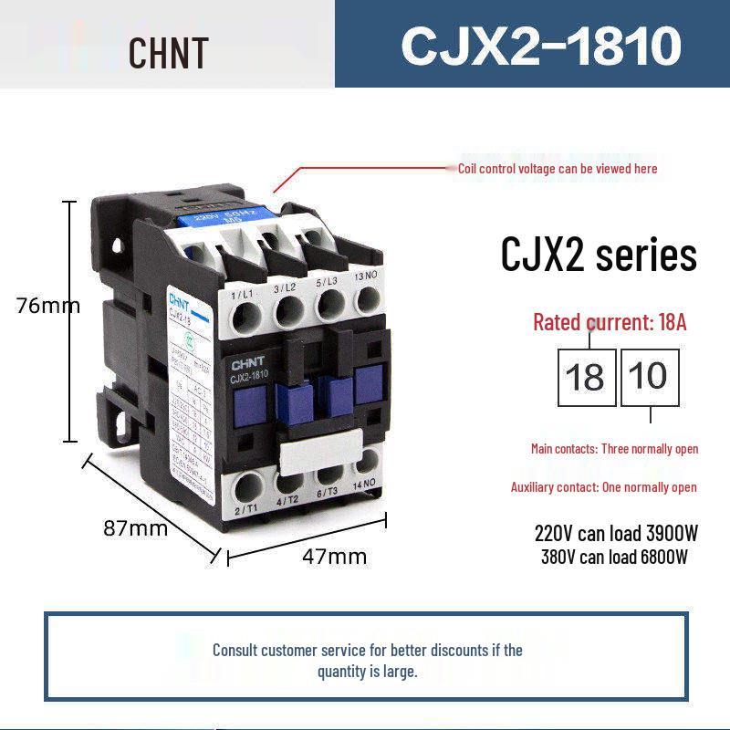 Chint CJX2 AC Contactor Series - 0910/1210/1810/2510/3210 (Voltage: 220V/380V/36V/24V)